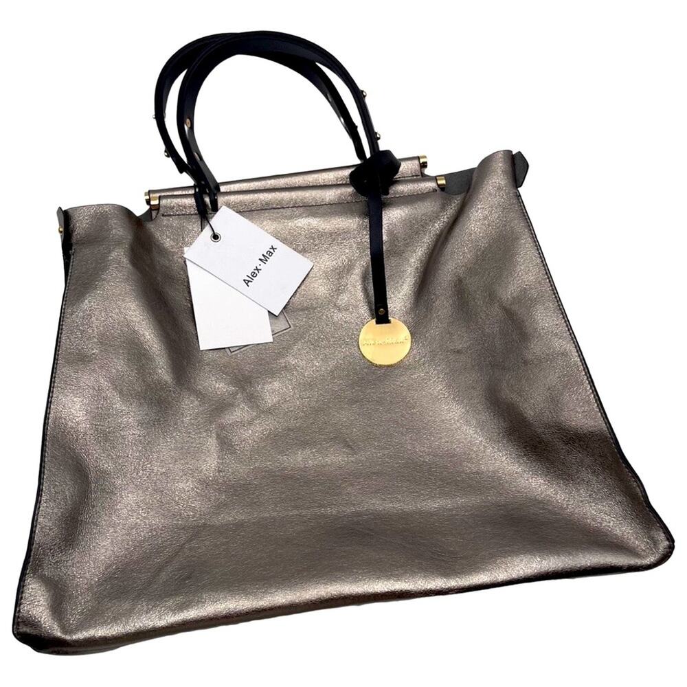 Alex + Max NEW AMI-BO BO1630/B Metallic faux leather Tote Pewter Metallic tone